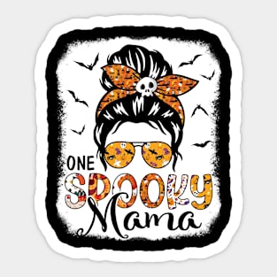 Skull Bats Ghost Girl Face Happy Halloween One Spooky Mama Sticker